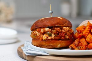 Tuna Sloppy Joes with a side of yam fries