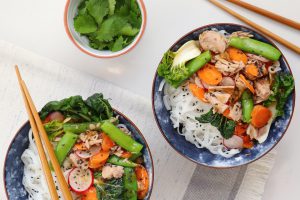 2 bowls of Seafood & Ginger Stir Fry with noodles