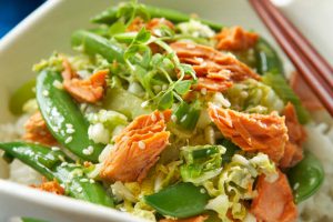 A plate of Sesame Salmon Stir Fry