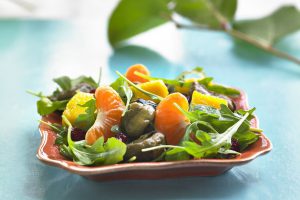 Smoked Mussels, Arugula and Mango Salad