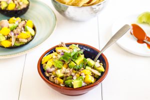 A small bowl of Cheater Tuna Ceviche with Avocado