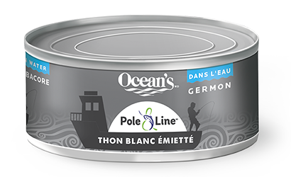 Thon blanc émietté pêché à la ligne avec une canne